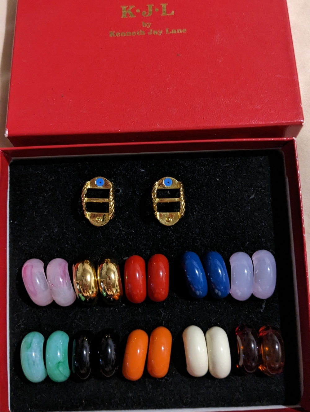 Kenneth Jay Lane (KJL) Interchangeable Gold Half Hoop Post Pierced Earrings